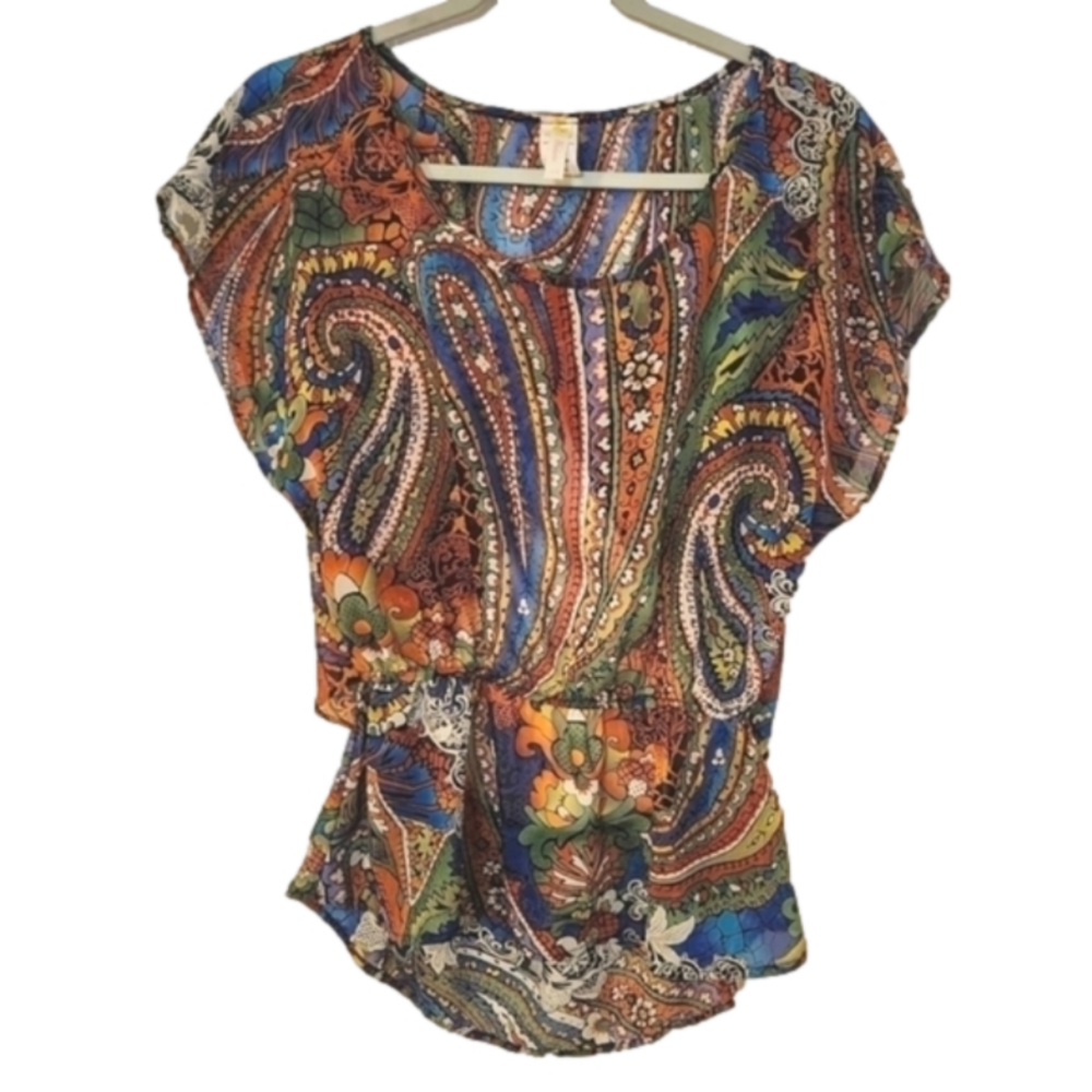 Mulata women's sheer open back short sleeve top size S C37